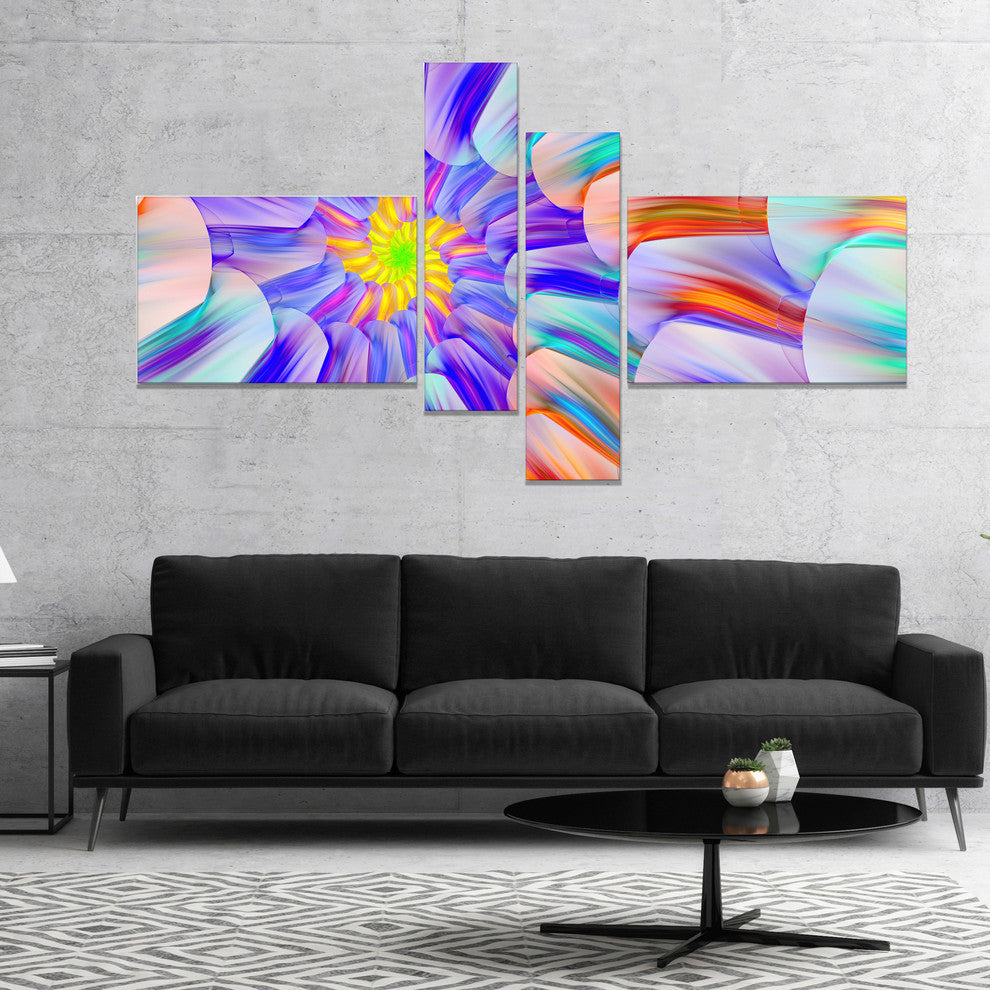 Multi Colored Stain Glass with Spirals, Floral Canvas Print, 60"x32", 4 panels
