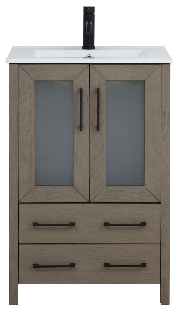 Vanity Art Vanity Set With Ceramic Top, 24", Driftwood Gray, Standard Mirror