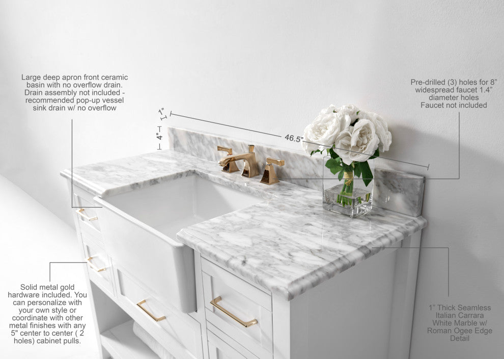Hayley Bathroom Vanity Set, White, 48"