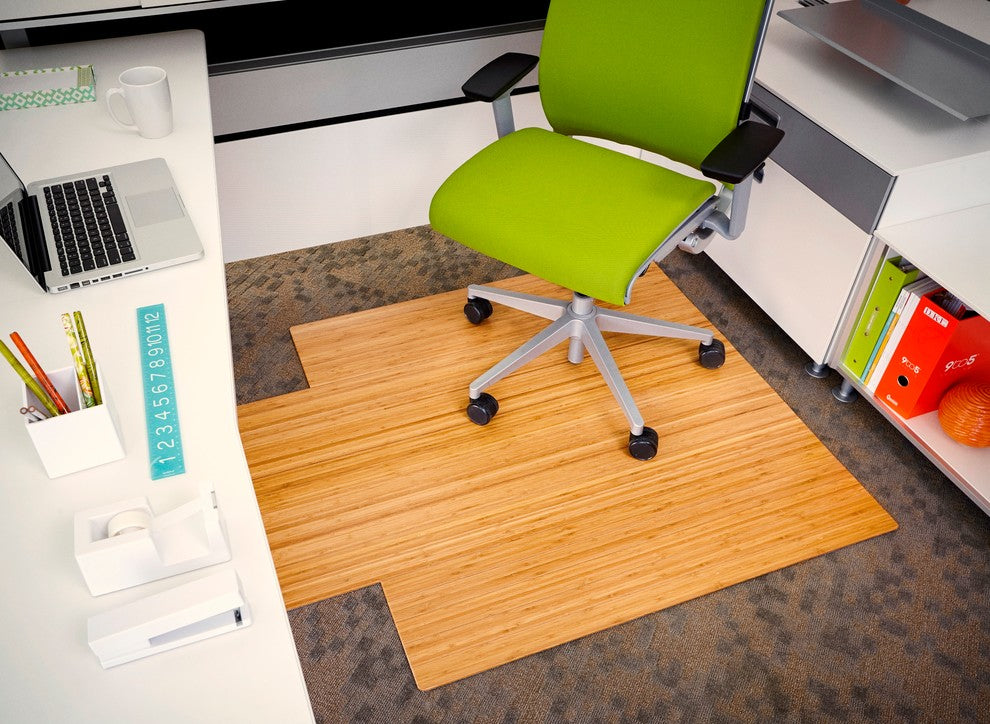 Jovert Bamboo Roll-Up Chair Mat, Natural, With Lip, 44"x52"