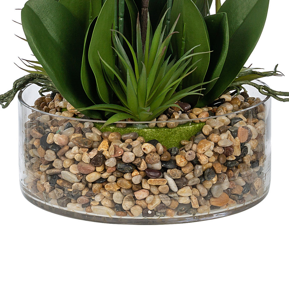 Artificial Phalaenopsis Orchids Floral Arrangement, Glass Vase