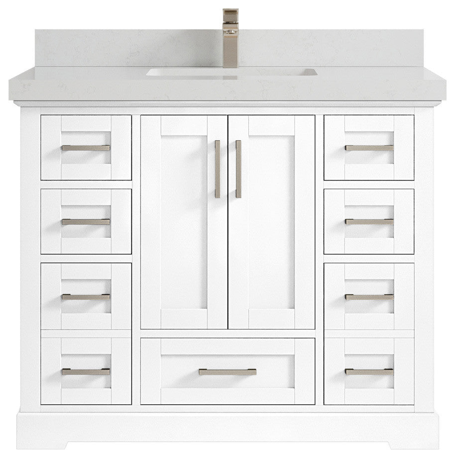 Boston 42 Single Sink Bath Vanity in White 2" Carrara Quartz