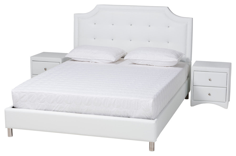 Carlotta Glam White Faux Leather Upholstered King Size 3-Piece Bedroom Set