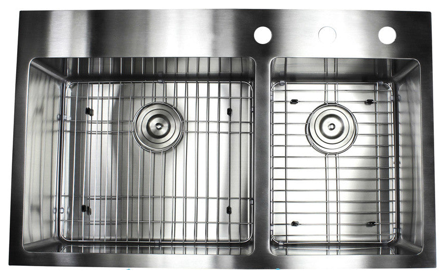 33" Topmount Stainless Steel 60/40 offset DoubleBowl Kitchen Sink & Faucet Combo
