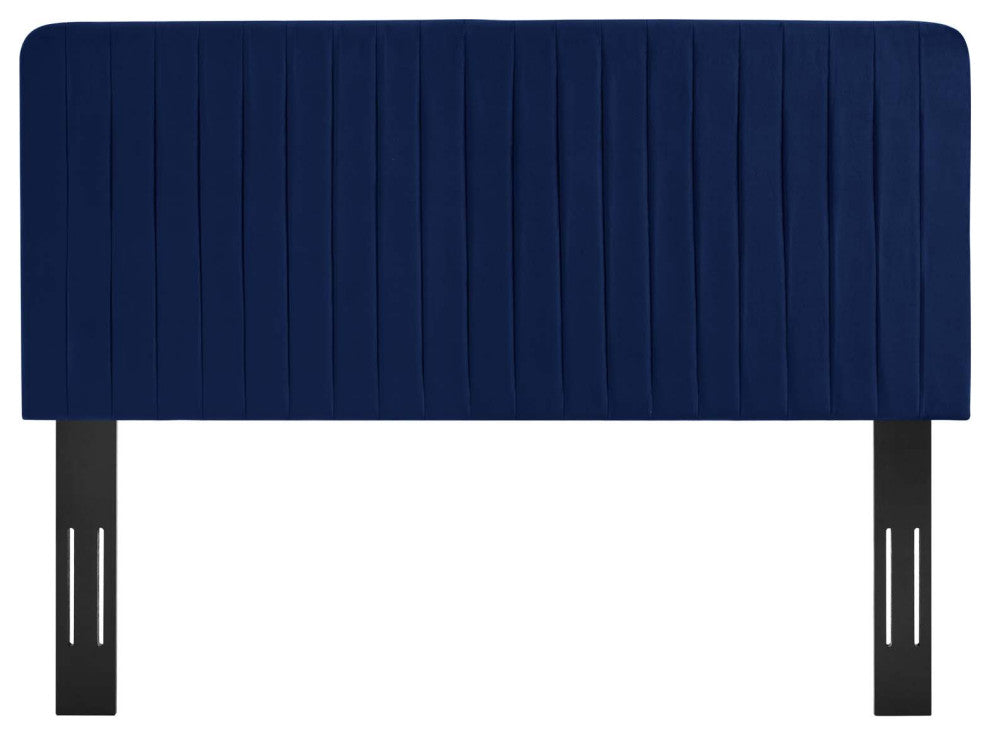 Milenna Channel Tufted Performance Velvet Twin Headboard, Navy