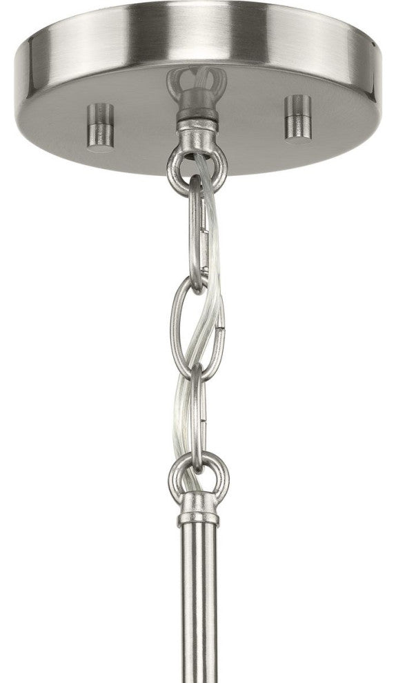 Silva Collection Three-Light Brushed Nickel White Linen Shade Pendant