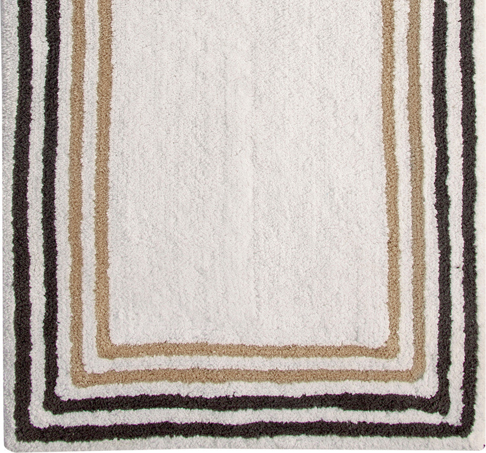 Bath Rug Cotton, 50"x30", White and Multi Beige, , GSF 180, Tonal Stripe
