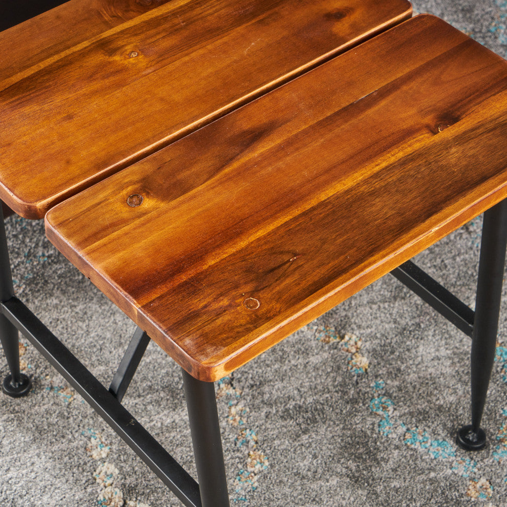 GDF Studio Ophelia Outdoor Industrial Acacia Wood Accent Table With Iron Accent