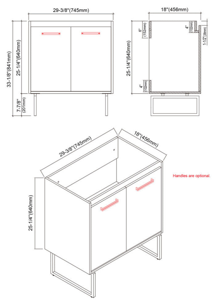 Dello 30" Single Bathroom Vanity Set With Rectangle Legs, Black
