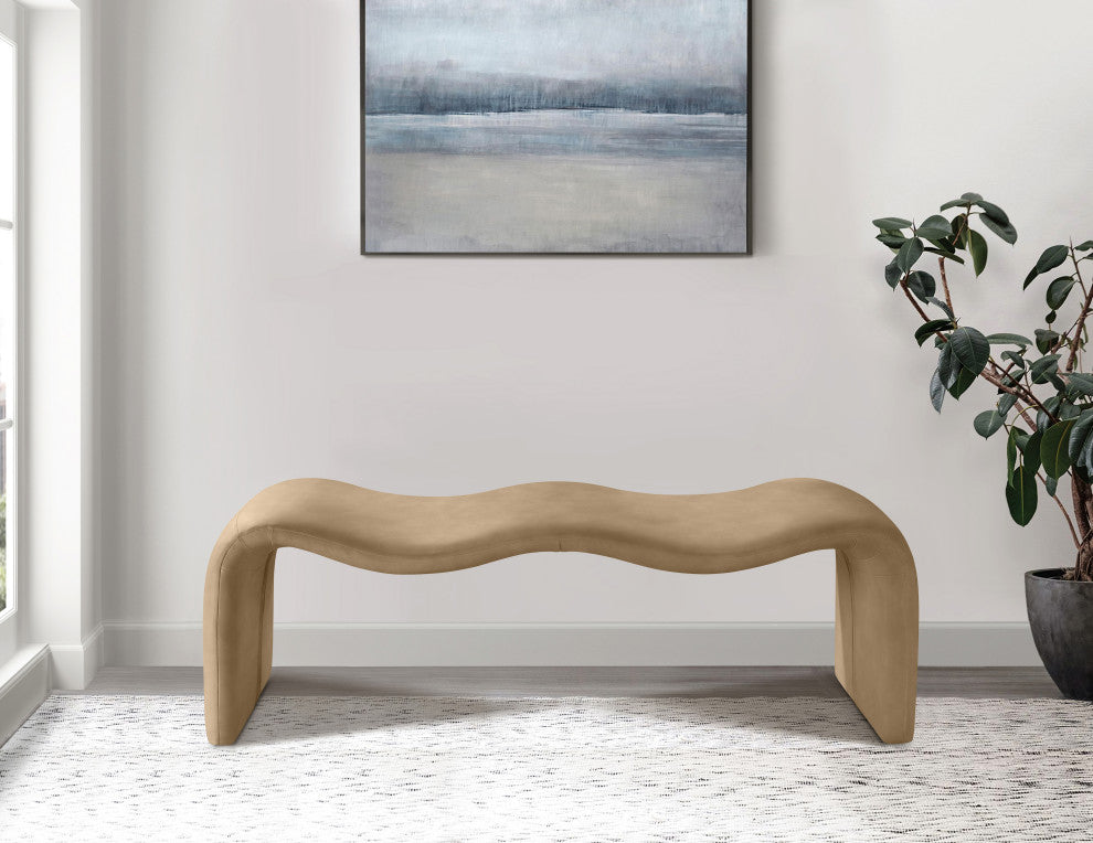 Willow Upholstered Bench, Tan, Vegan Leather
