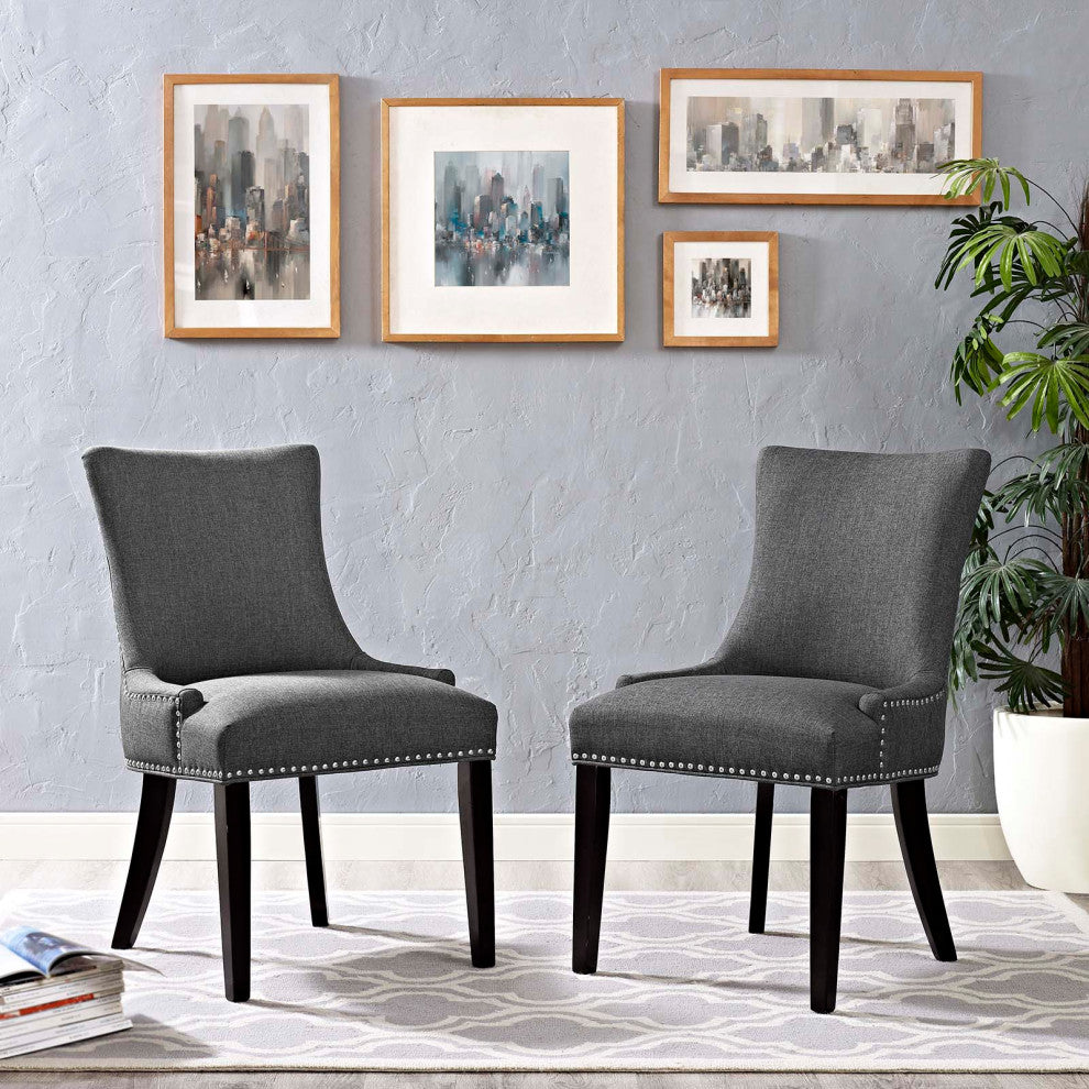 Side Dining Chair, Set of 2, Fabric, Wood, Gray, Modern, Bistro Restaurant
