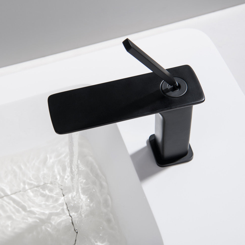 Single Level Handle Solid Brass Bathroom Faucet, Matte Black
