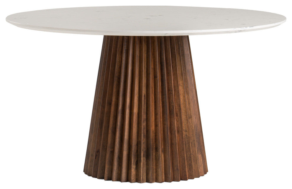 Modrest Nancy, Weiss Mid-Century Modern Marble, Walnut Dining Table Set