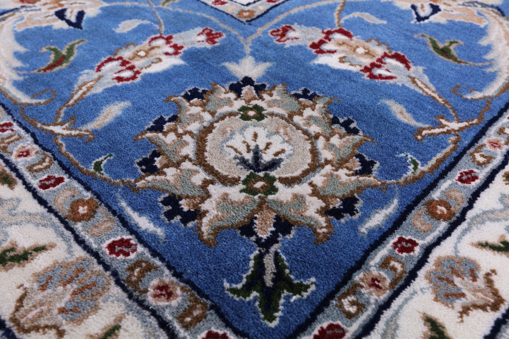 9' Square Persian Nain Handmade Wool and Silk Rug Q6139