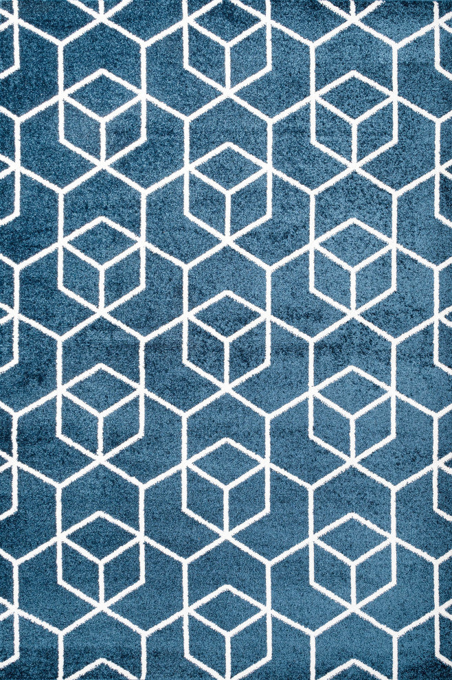 Tumbling Blocks Modern Geometric Navy/White 8'x10' Area Rug