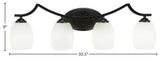 Zilo 4 Light Bath Bar, Matte Black Finish, 5" White Linen Glass
