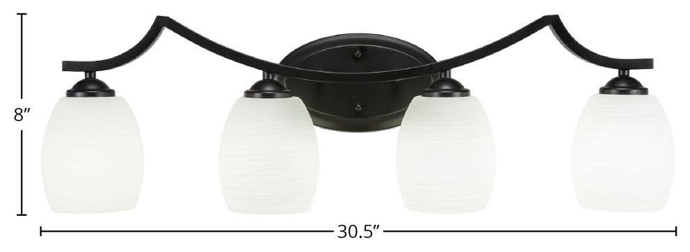 Zilo 4 Light Bath Bar, Matte Black Finish, 5" White Linen Glass