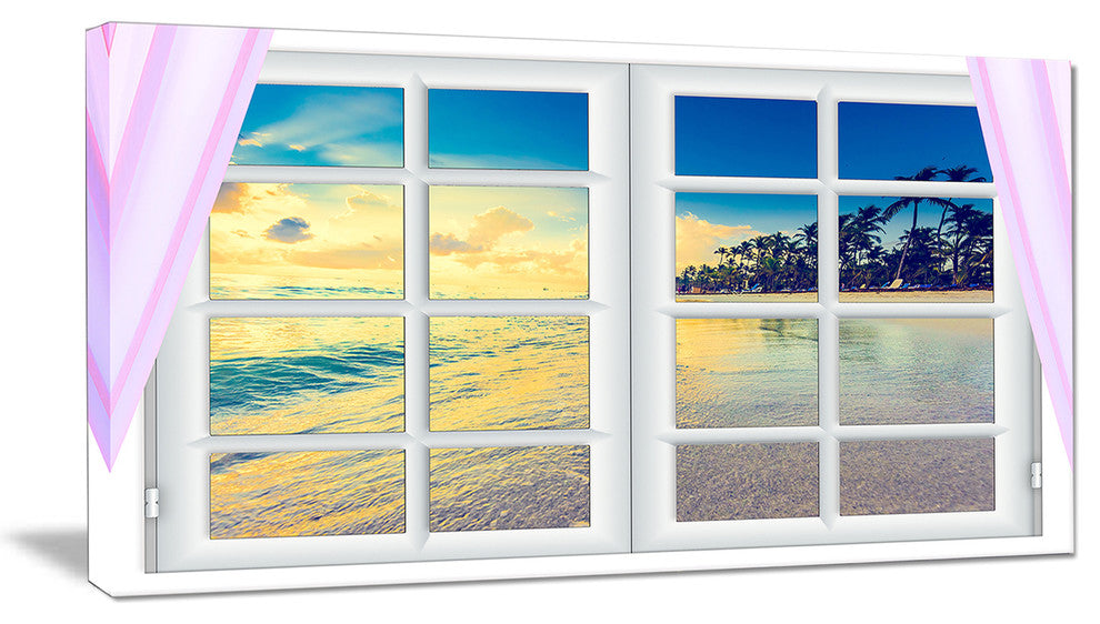 "Closed Window To Ocean Sunset" Oversized Landscape Wall Art Print, 40"x20"