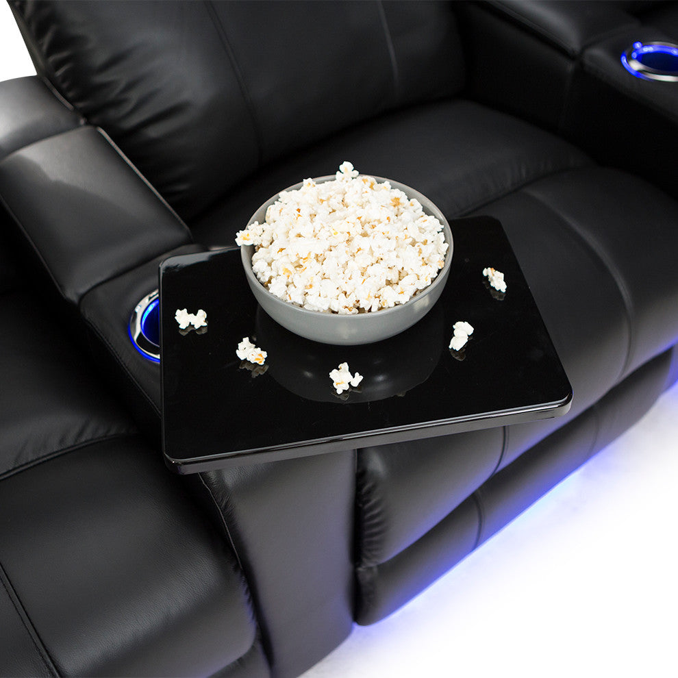 Seatcraft Monterey Leather Home Theater Seating Power Recline, Black, Row of 2