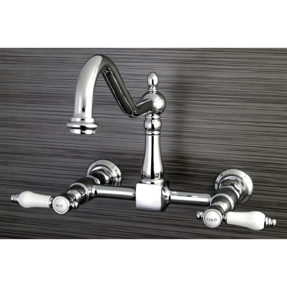 Kingston Brass Wall Mount Bridge Kitchen Faucet, Polished Chrome