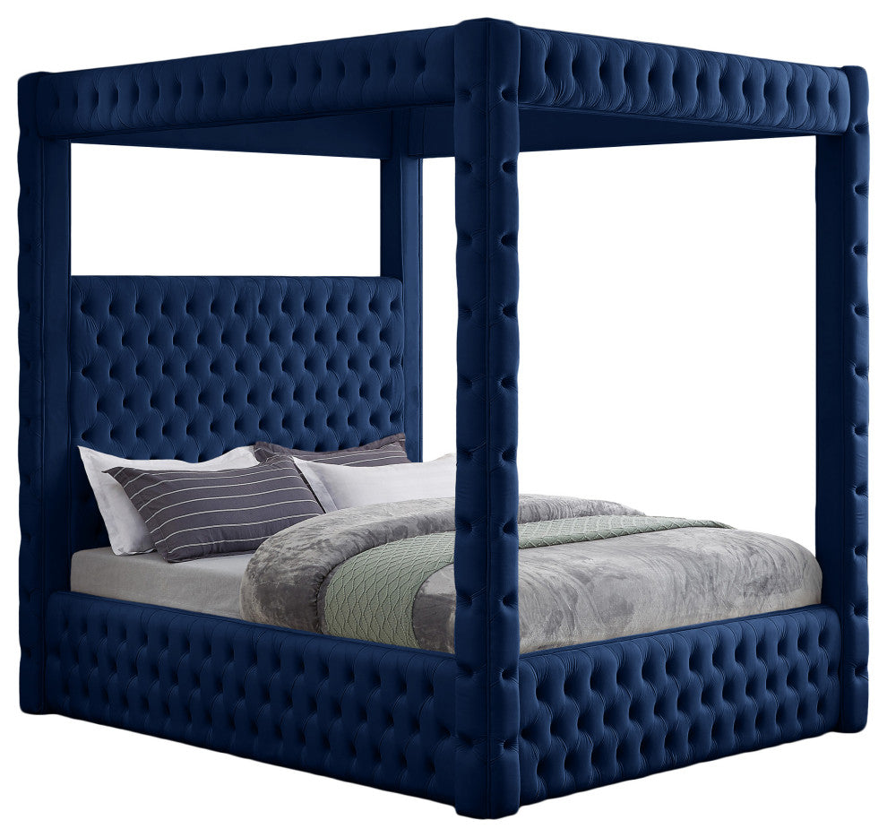 Royal Velvet Upholstered Bed, Navy, Queen