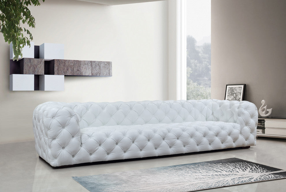 Divani Casa Dexter Transitional White Full Italian Leather 4 Seater Sofa