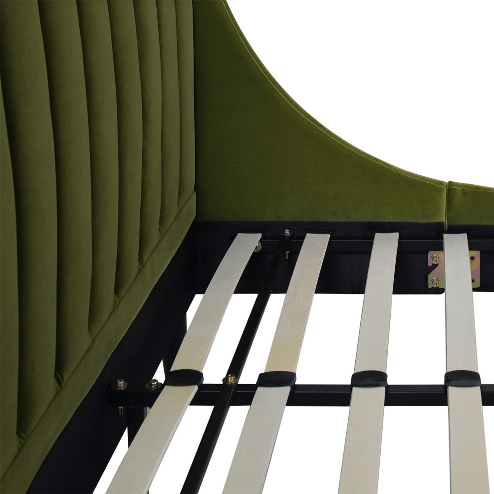 Aspen Modern Vertical Tufted Upholstered Platform Bed, Olive Green Performance Velvet, King