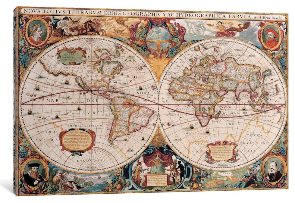 "Antique World Map" Wrapped Canvas Art Print, 26x18x1.5