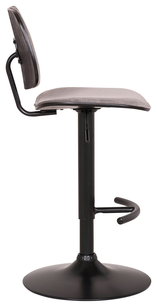 Nancy Adjustable Gray Velvet Swivel Barstool In Black Powder Coated Finish