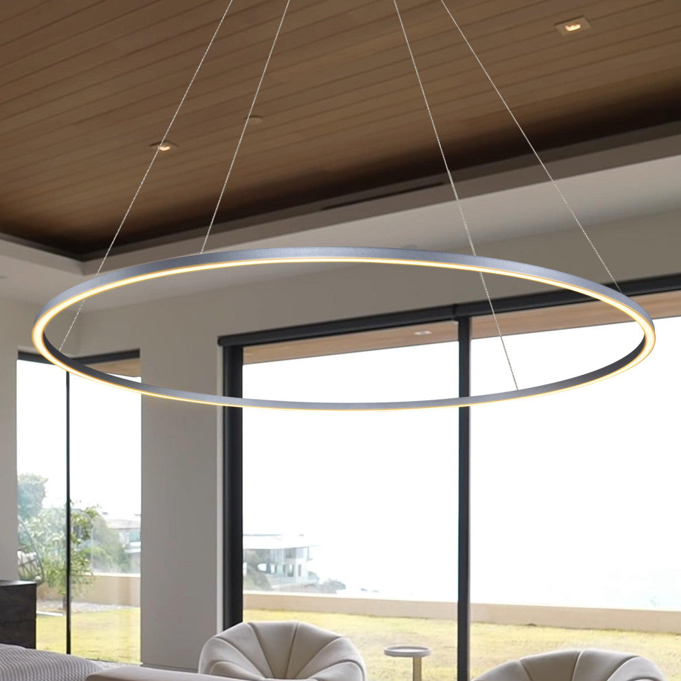 72" Tania ETL Certified Integrated LED Circular Adjustable Chandelier, Silver