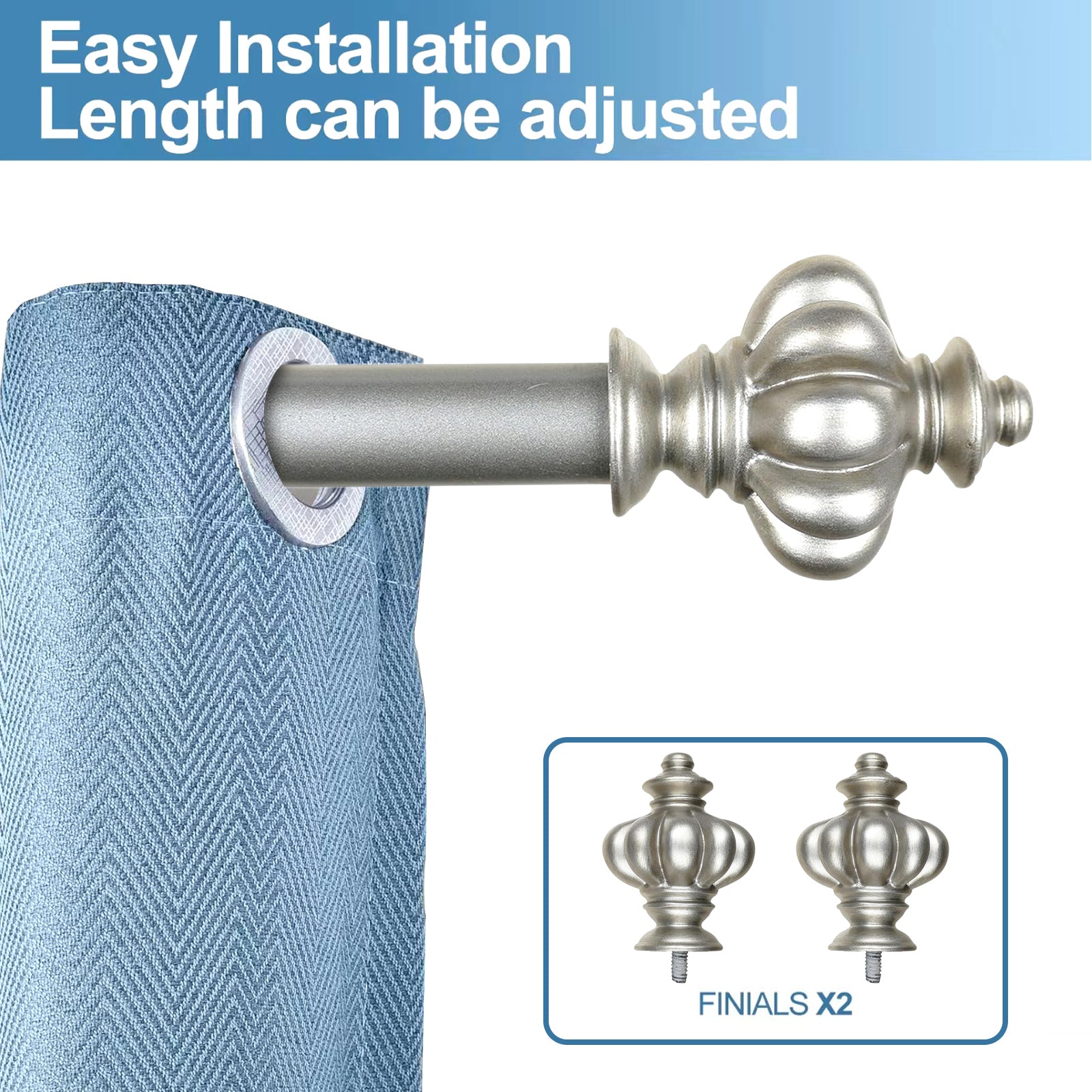 1" Diameter Regina Curtain Rod, 48"-84", Pewter