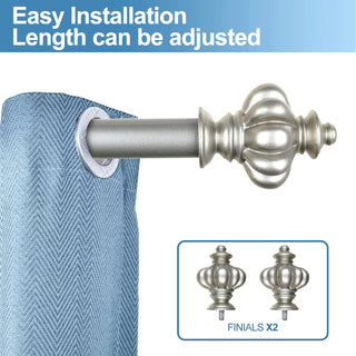 1" Diameter Regina Curtain Rod, 48"-84", Pewter