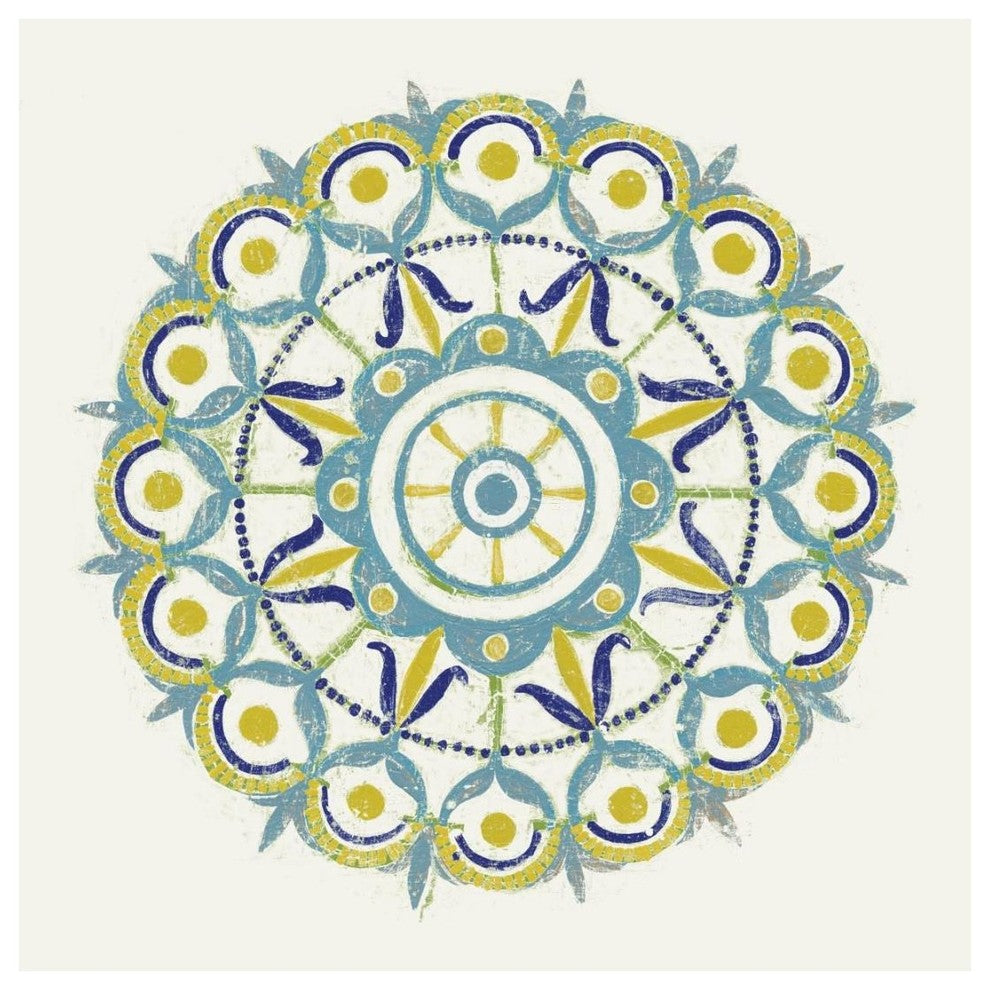 "Lakai Circle V Blue and Yellow" Digital Paper Print by Kathrine Lovell, 20"x20"