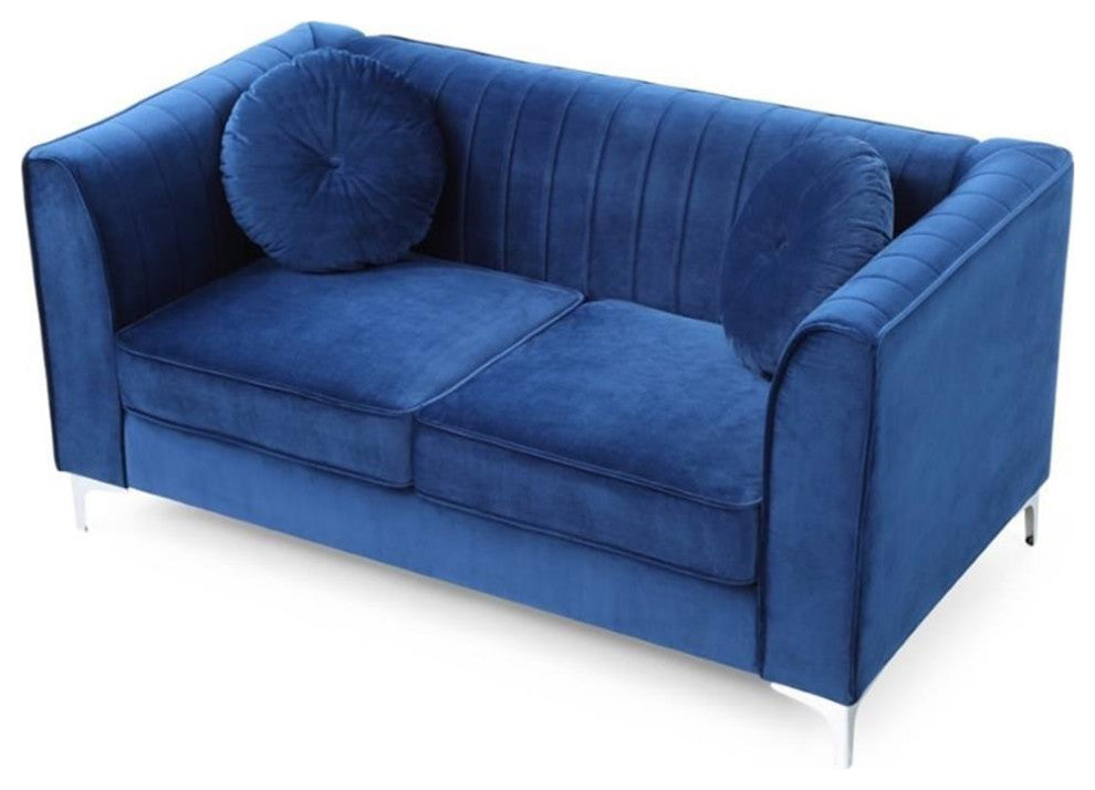 Glory Furniture Delray Velvet Loveseat in Navy Blue