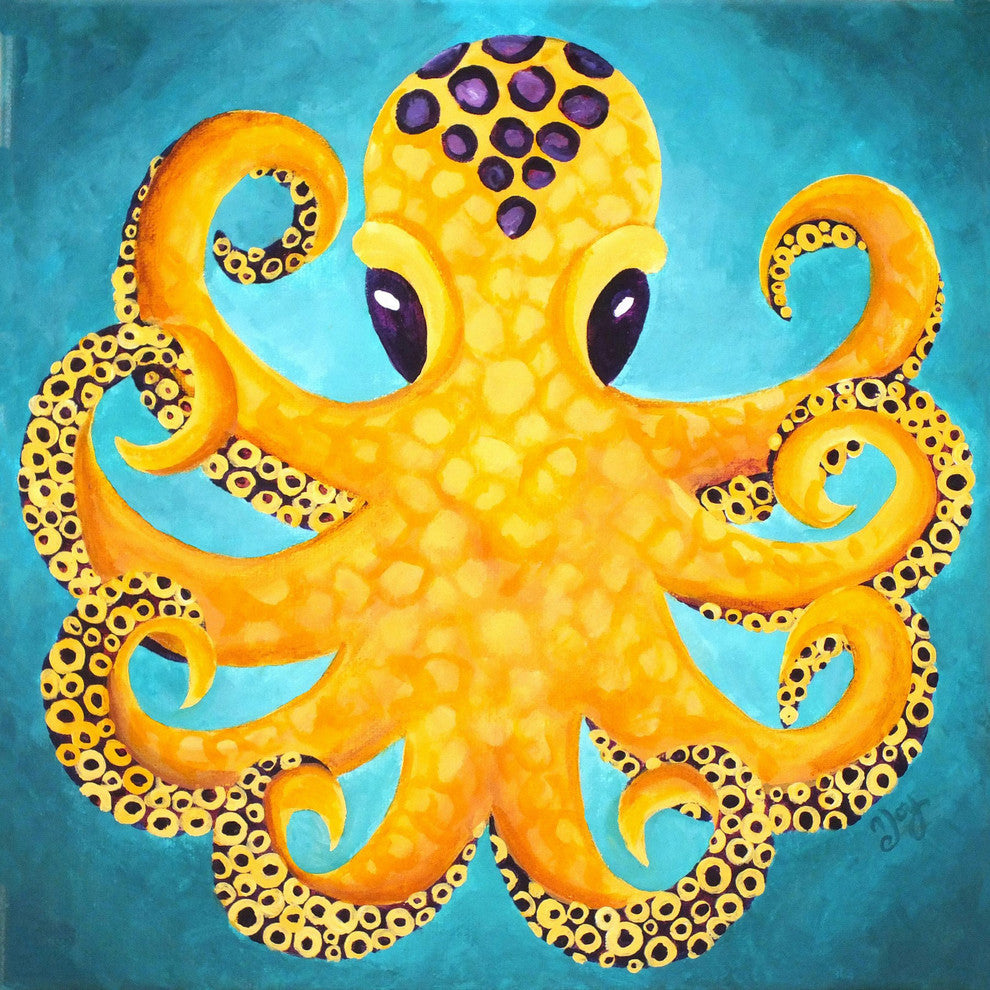 Marmont Hill, "Yellow Octopus" by Nicola Joyner Painting Wrapped Canvas, 24x24