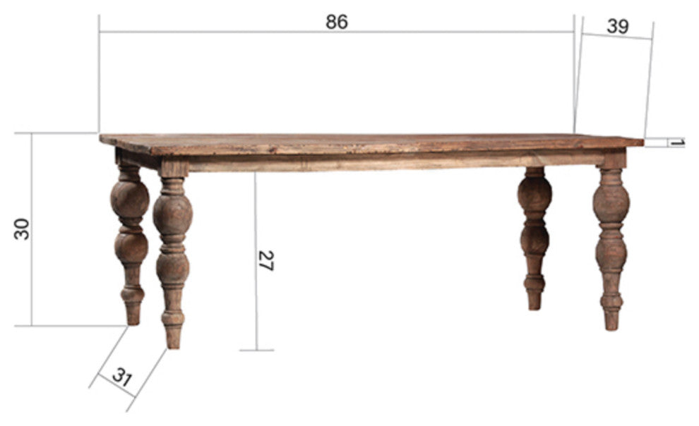 Reclaimed Elm Ball Leg Table 86"