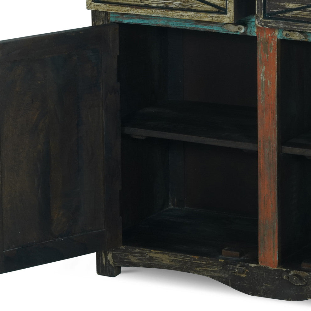 Tracey Handmade Distressed Mango Wood Sideboard, Multicolored