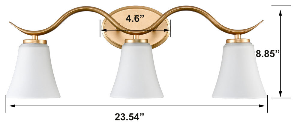 Modern Gold Bathroom Vanity Light 3-Light Milk Glass