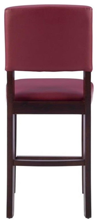Pemberly Row 24" Faux Leather & Wood Counter Stool in Dark Red/Espresso