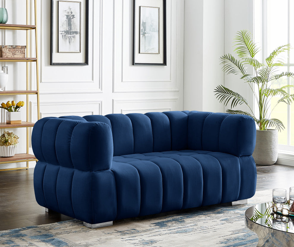 Gwen Velvet Upholstered Chair, Navy, Loveseat