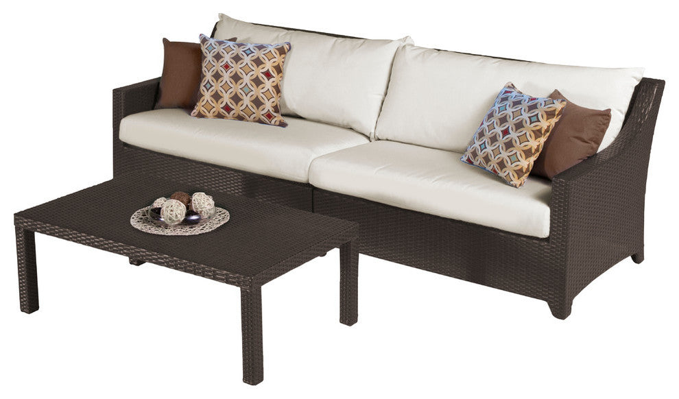 Deco 2 Piece Aluminum Outdoor Patio Sofa and Coffee Table Set, Moroccan Cream