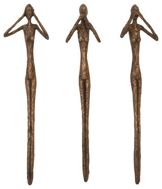 See, Speak, Hear No Evil Wall Art, Resin, 3-Piece Set, Brown