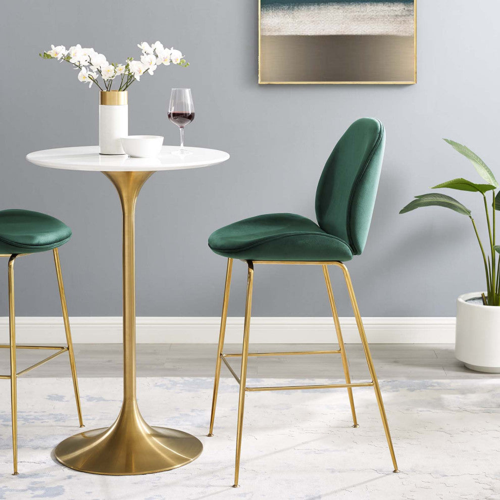 Contemporary Bar Pub and Dining Bar Stool Chair, Velvet Metal Steel, Green
