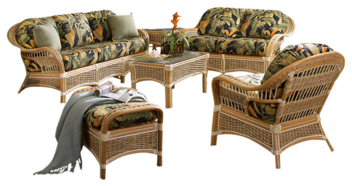 Islander 6-Piece Living Room Furniture Set, Natural, Botanical-Fern Fabric