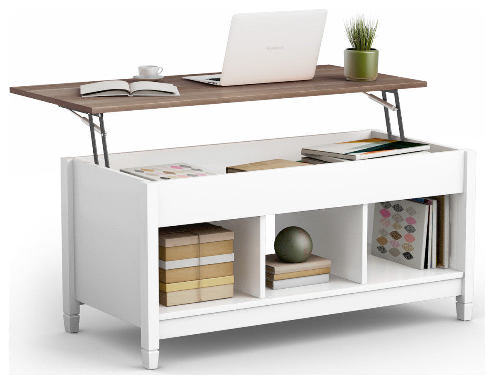 Costway Lift Top Coffee Table w/ Hidden Compartment and Storage Shelves Modern