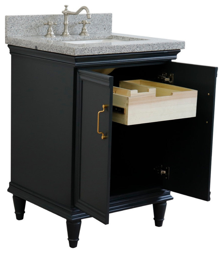 25" Single Vanity, Dark Gray Finish With Gray Granite And Rectangle Sink