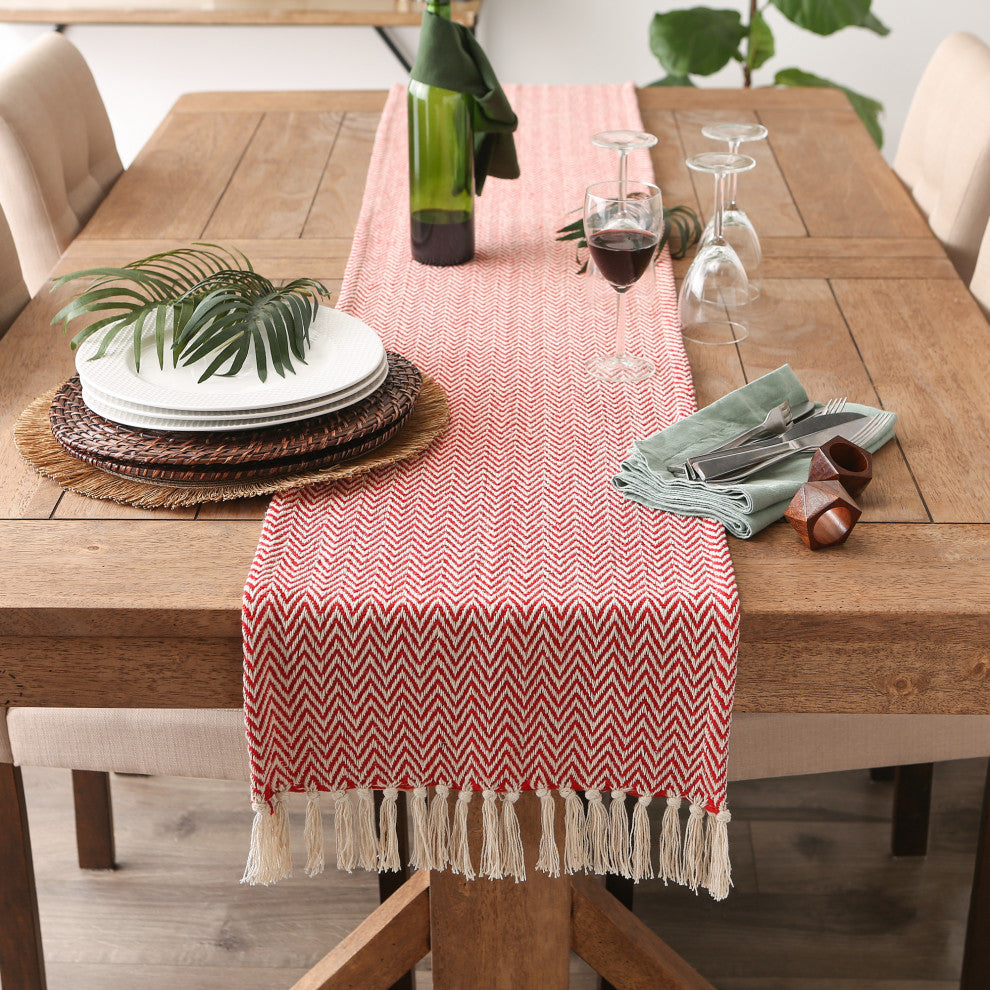 Tango Red Handloom Chevron Table Runner 15x108