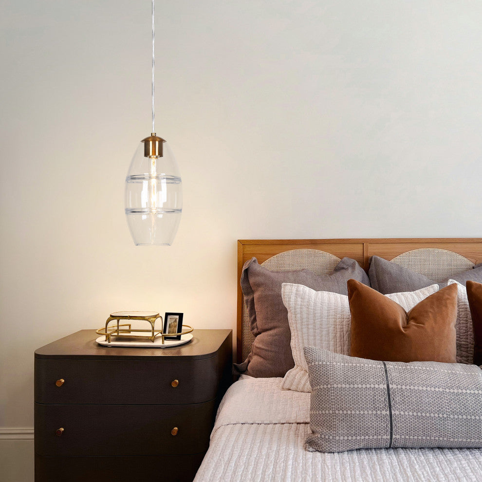 LNC Celery 1-Light Ribbed-Glass Rounded Pendant Light