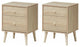 Set of 2 Nightstand, Rubberwood Tapered Legs & Unique Drawer Knobs, Oak Finish