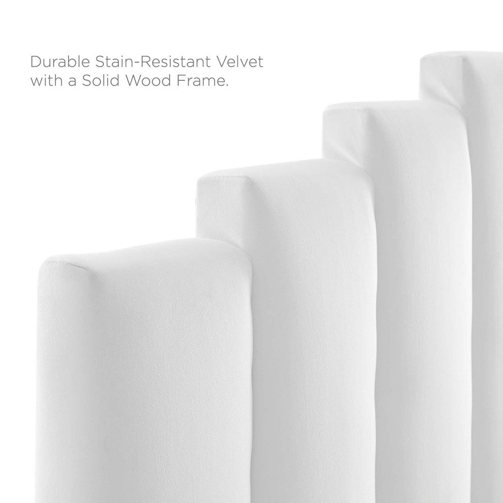 Platform Bed Frame, King Size, Velvet, White, Modern Contemporary, Bedroom